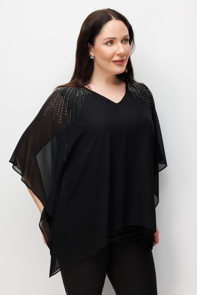 Ekol Kadın Büyük Beden Omzu Taş İşlemeli V Yaka Bluz 2510 Siyah - 2