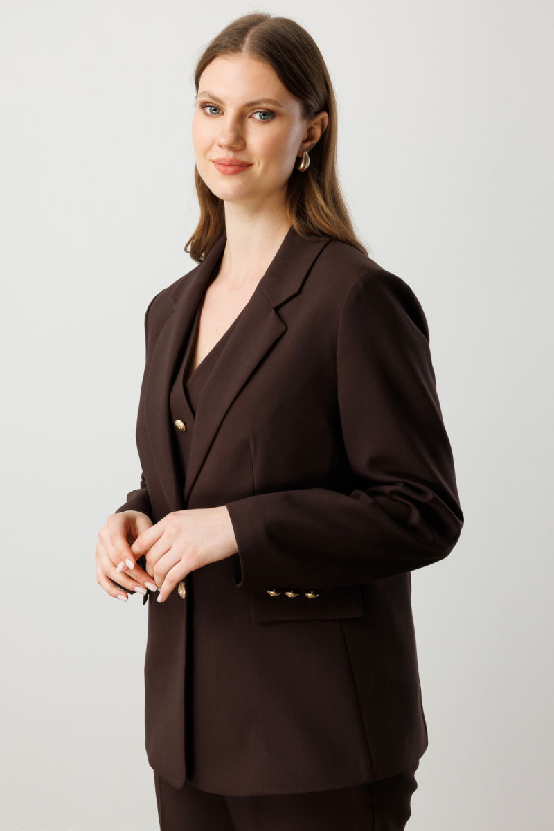 Ekol Kadın Büyük Beden Omzu Vatkalı Kapak Cepli Ceket 5529 Kahverengi - 2