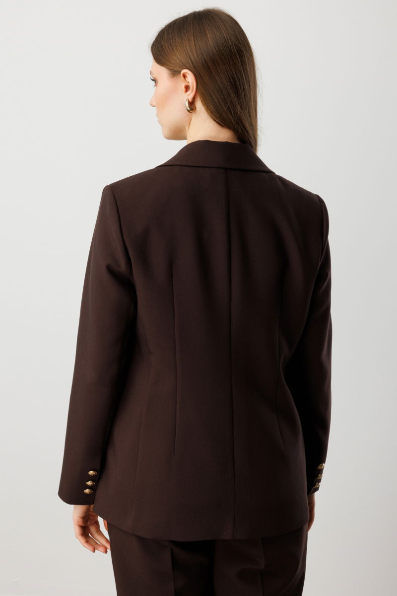 Ekol Kadın Büyük Beden Omzu Vatkalı Kapak Cepli Ceket 5529 Kahverengi - 4