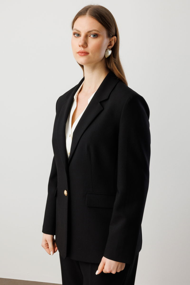 Ekol Kadın Büyük Beden Omzu Vatkalı Kapak Cepli Ceket 5529 Siyah - 2