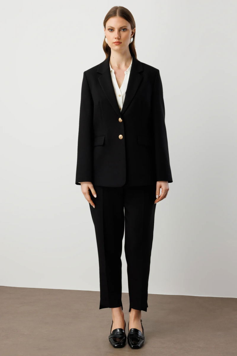 Ekol Kadın Büyük Beden Omzu Vatkalı Kapak Cepli Ceket 5529 Siyah - 3