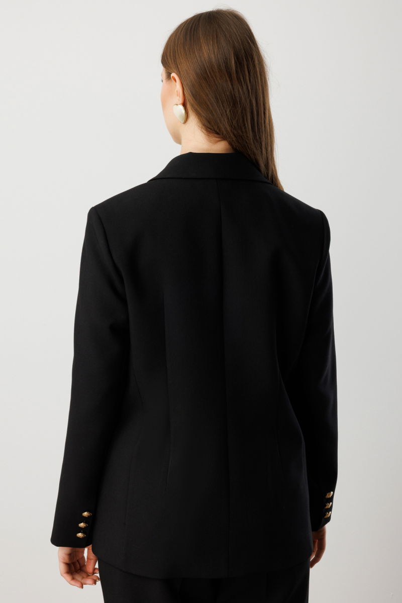 Ekol Kadın Büyük Beden Omzu Vatkalı Kapak Cepli Ceket 5529 Siyah - 4