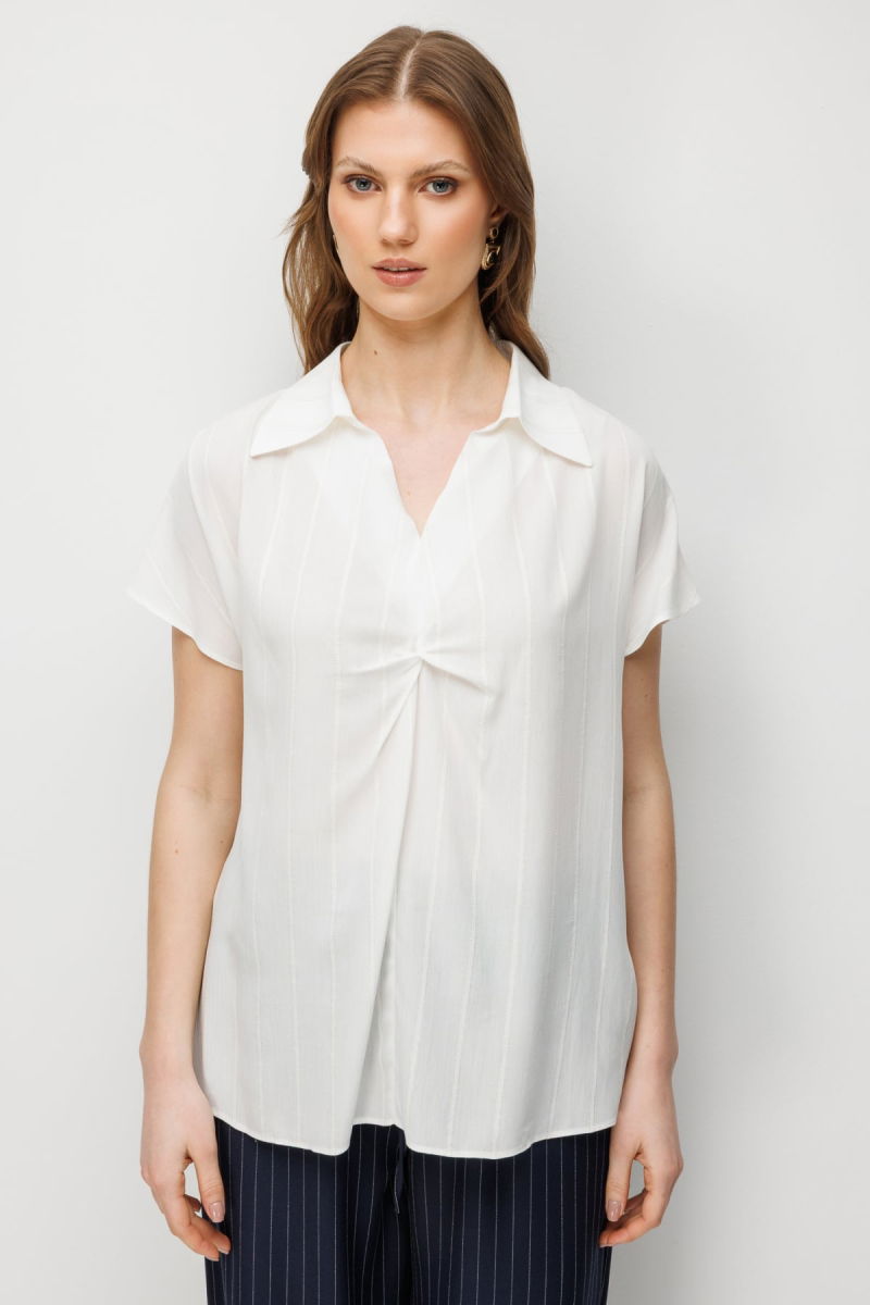 Ekol Kadın Büyük Beden Önü Büzgülü Şerit Detaylı Bluz 2548 Ekru - Ekol