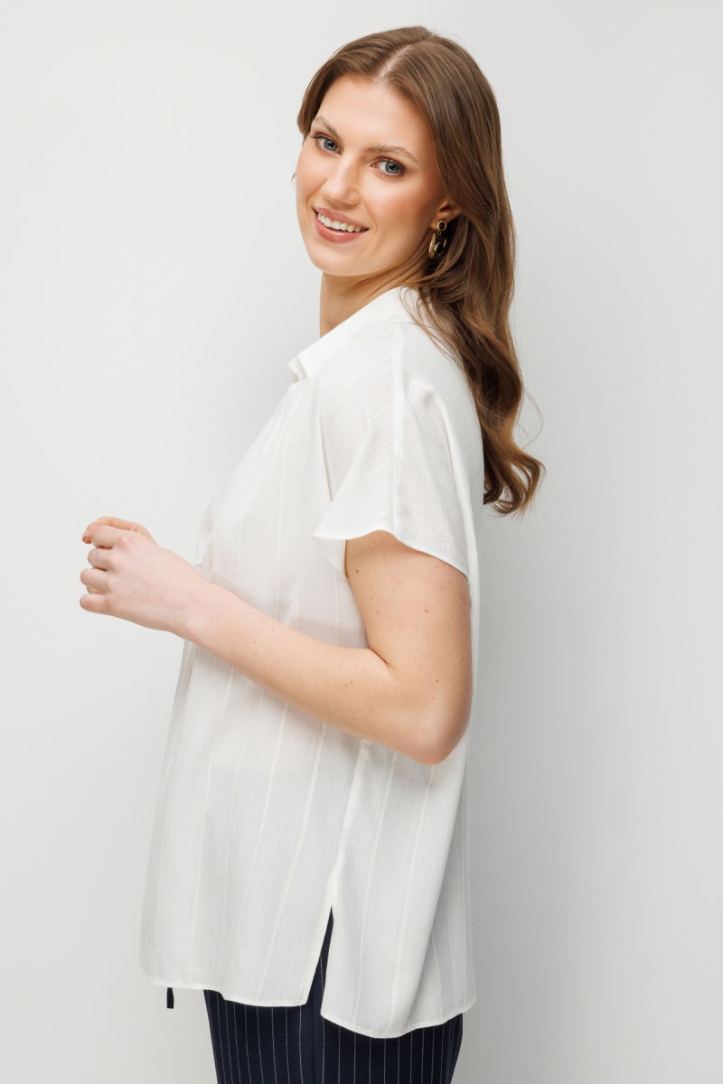 Ekol Kadın Büyük Beden Önü Büzgülü Şerit Detaylı Bluz 2548 Ekru - 2