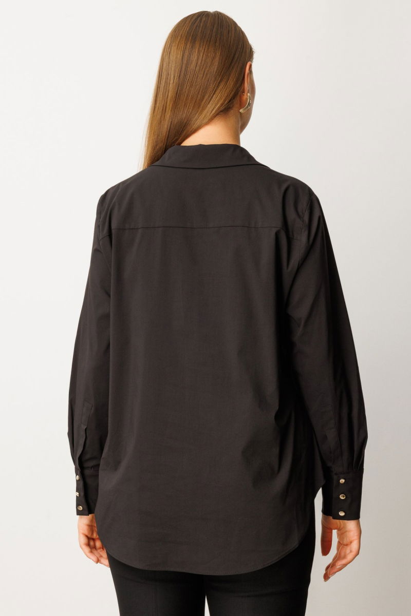 Ekol Kadın Büyük Beden Önü Düğmeli Polo Yaka Gömlek 3549 Siyah - 3