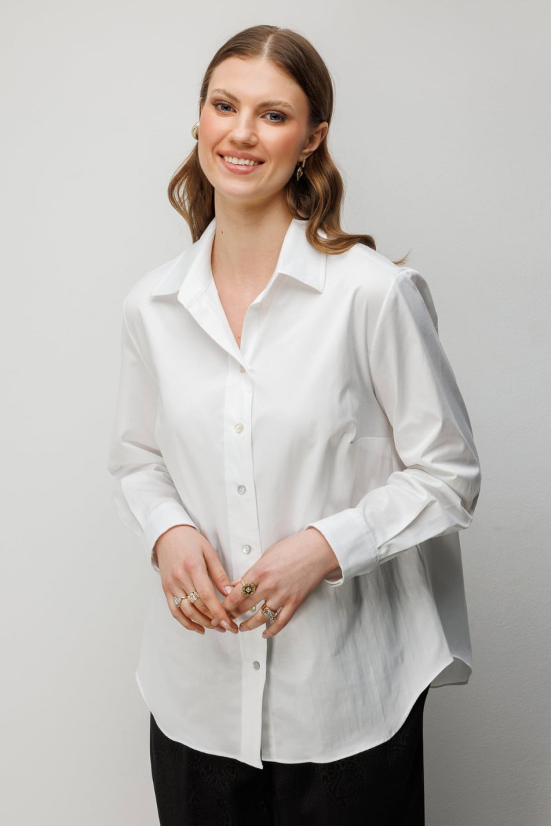 Ekol Kadın Büyük Beden Polo Yaka Pamuklu Gömlek 2560 Ekru - Ekol