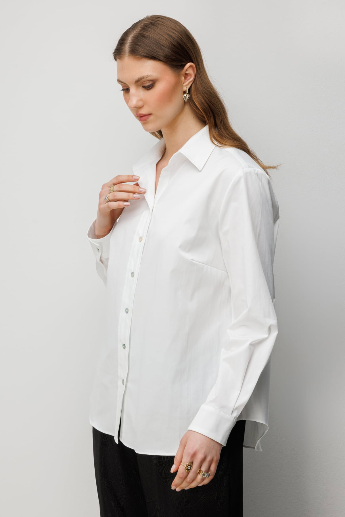 Ekol Kadın Büyük Beden Polo Yaka Pamuklu Gömlek 2560 Ekru - 2