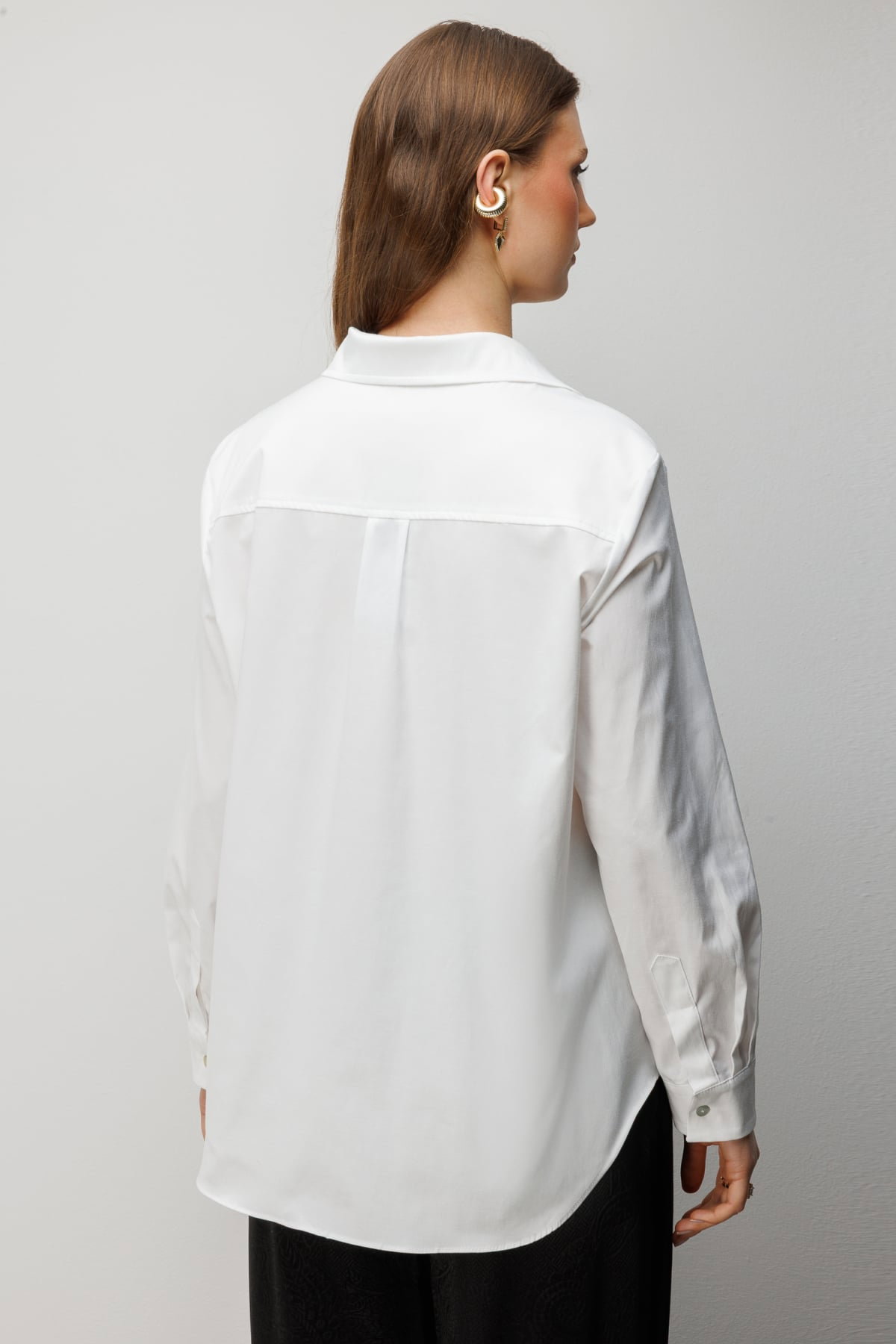 Ekol Kadın Büyük Beden Polo Yaka Pamuklu Gömlek 2560 Ekru - 4