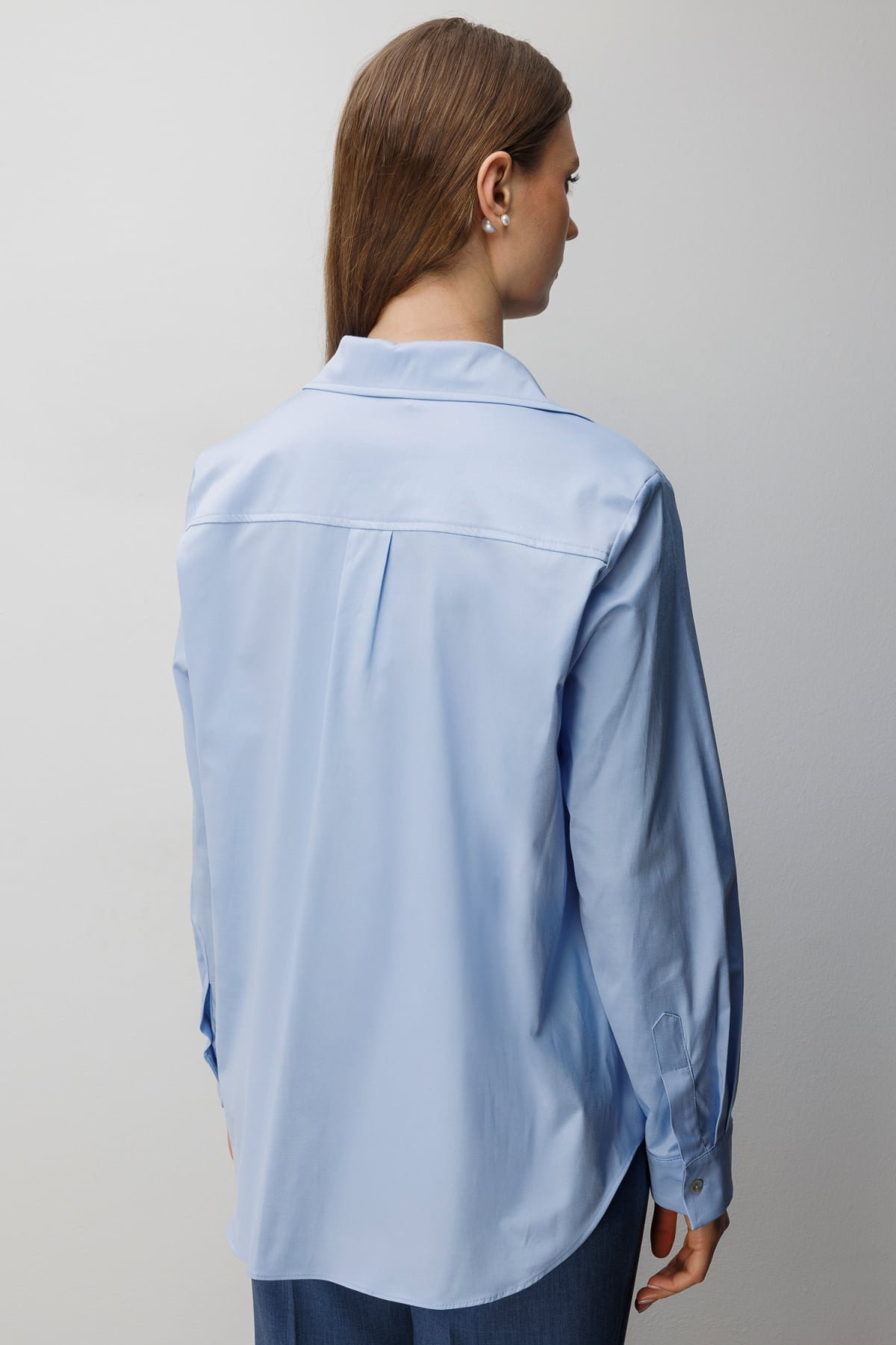 Ekol Kadın Büyük Beden Polo Yaka Pamuklu Gömlek 2560 Mavi - 4