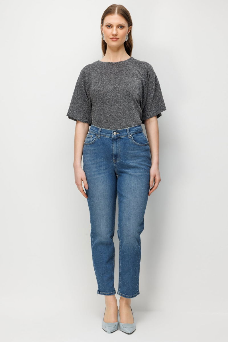 Ekol Kadın Büyük Beden Taş İşlemeli Dar Paça Kot Pantolon 4144 Blue - 2