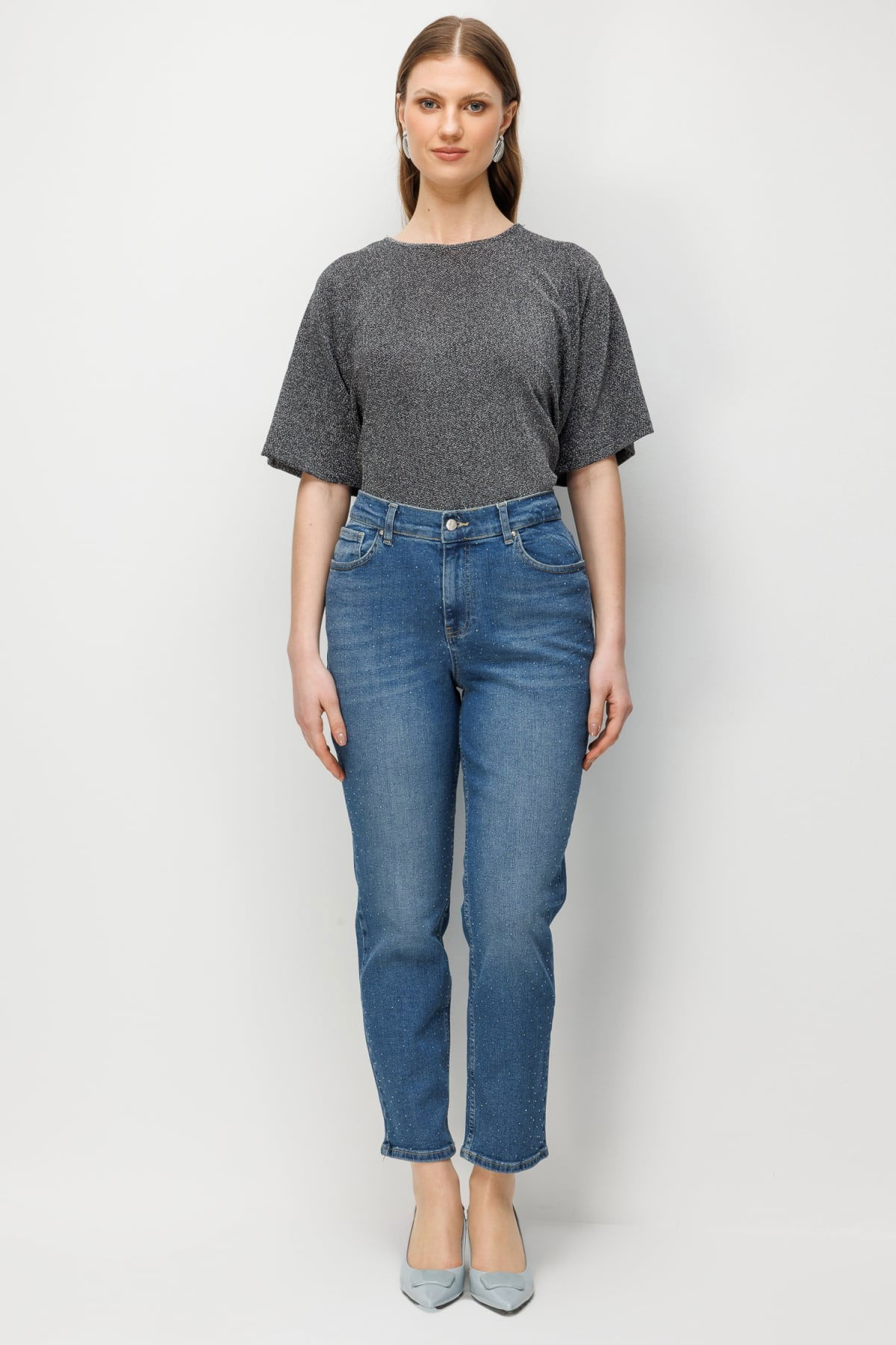 Ekol Kadın Büyük Beden Taş İşlemeli Dar Paça Kot Pantolon 4144 Blue - 2