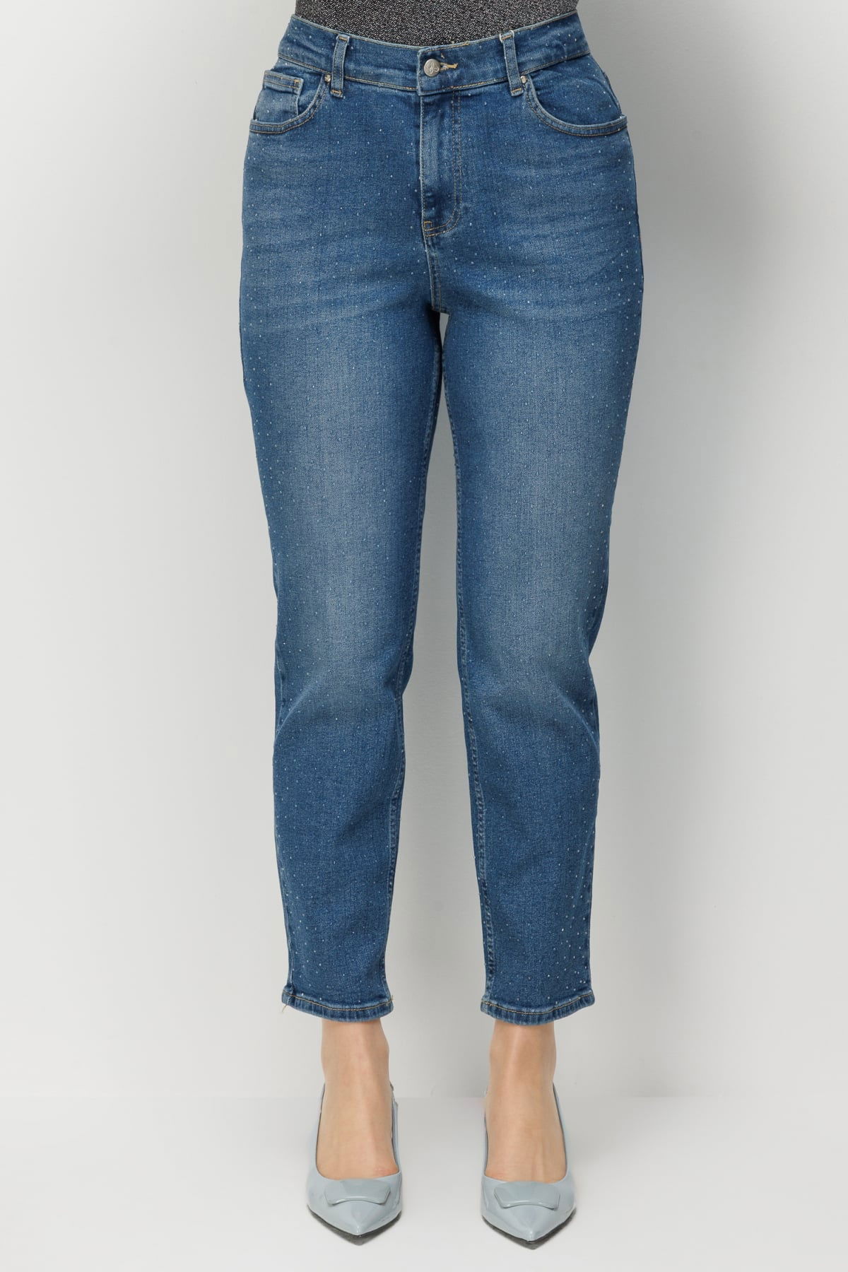 Ekol Kadın Büyük Beden Taş İşlemeli Dar Paça Kot Pantolon 4144 Blue - 3