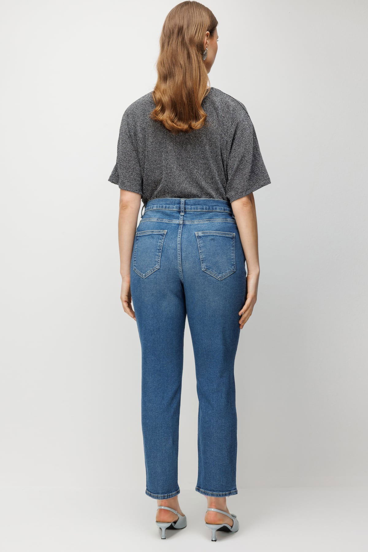 Ekol Kadın Büyük Beden Taş İşlemeli Dar Paça Kot Pantolon 4144 Blue - 4