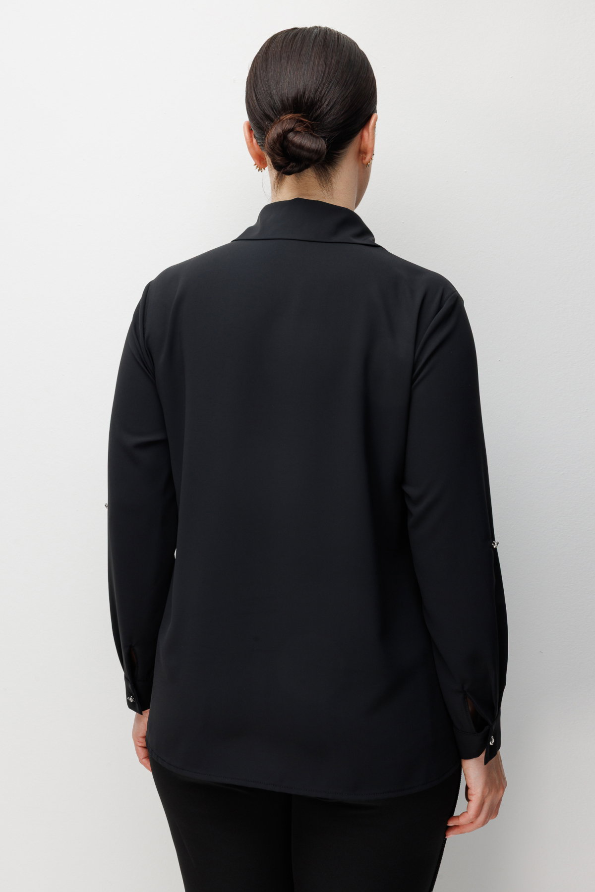 Ekol Kadın Büyük Beden Taş İşlemeli Polo Yaka Gömlek 2966 Siyah - 4