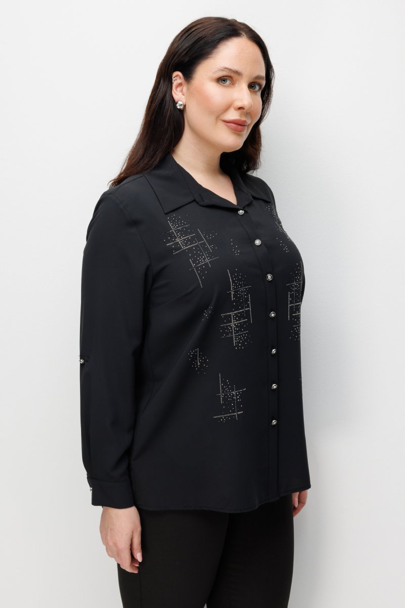 Ekol Kadın Büyük Beden Taş İşlemeli Uzun Kollu Gömlek 2962 Siyah - 2