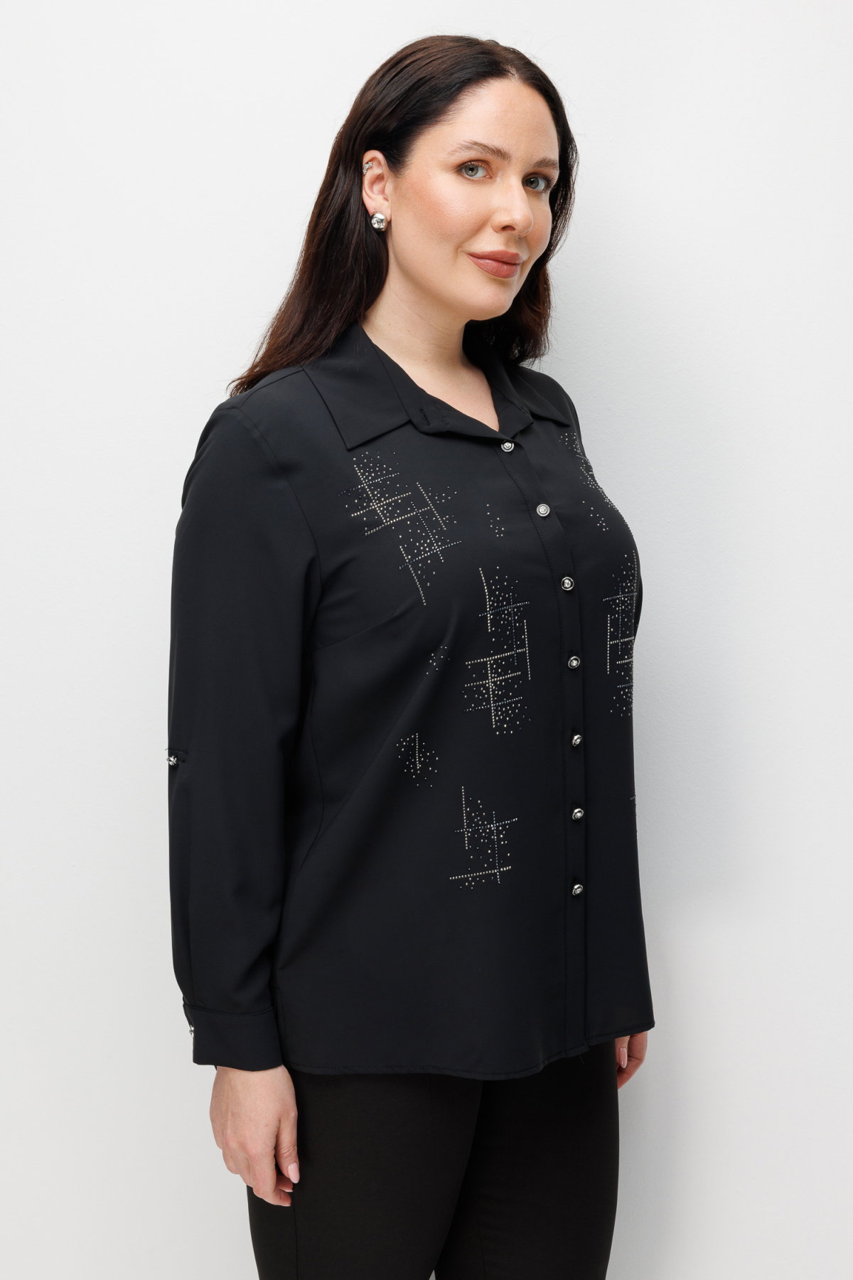Ekol Kadın Büyük Beden Taş İşlemeli Uzun Kollu Gömlek 2962 Siyah - 2