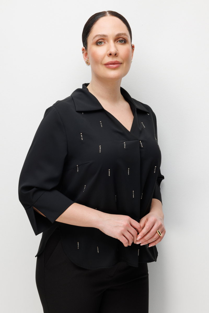 Ekol Kadın Büyük Beden Taş İşlemeli Yarım Kollu Bluz 2964 Siyah - 2