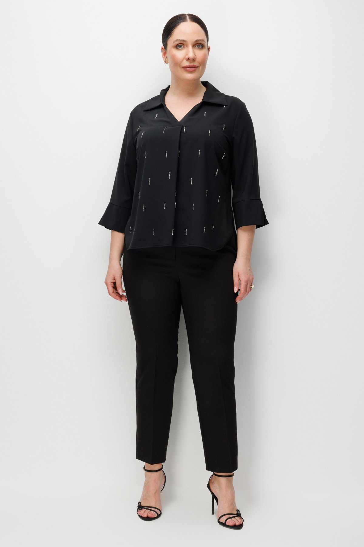 Ekol Kadın Büyük Beden Taş İşlemeli Yarım Kollu Bluz 2964 Siyah - 3