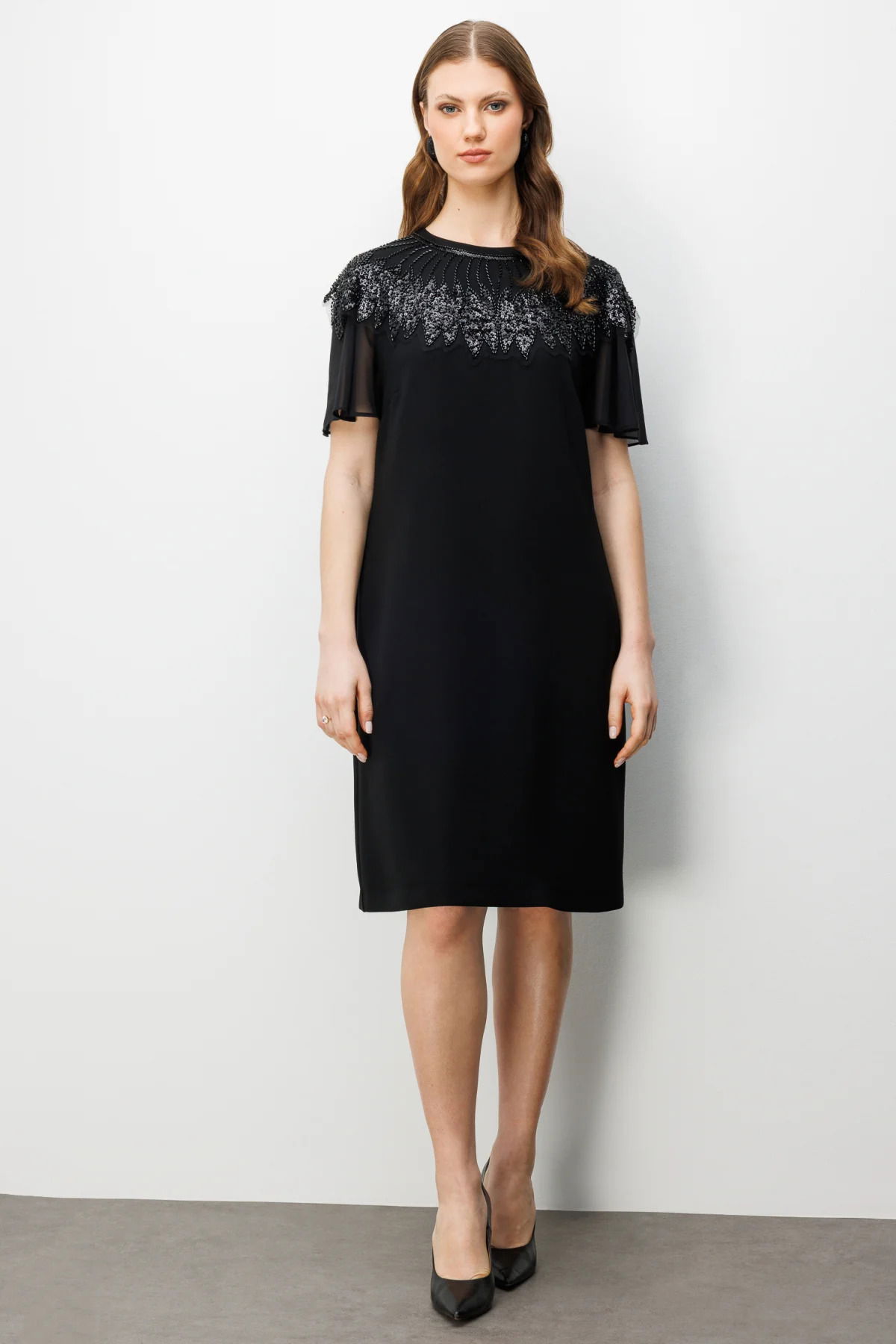 Ekol Kadın Büyük Beden Taş Nakışlı Midi Elbise 6502 Siyah - 2