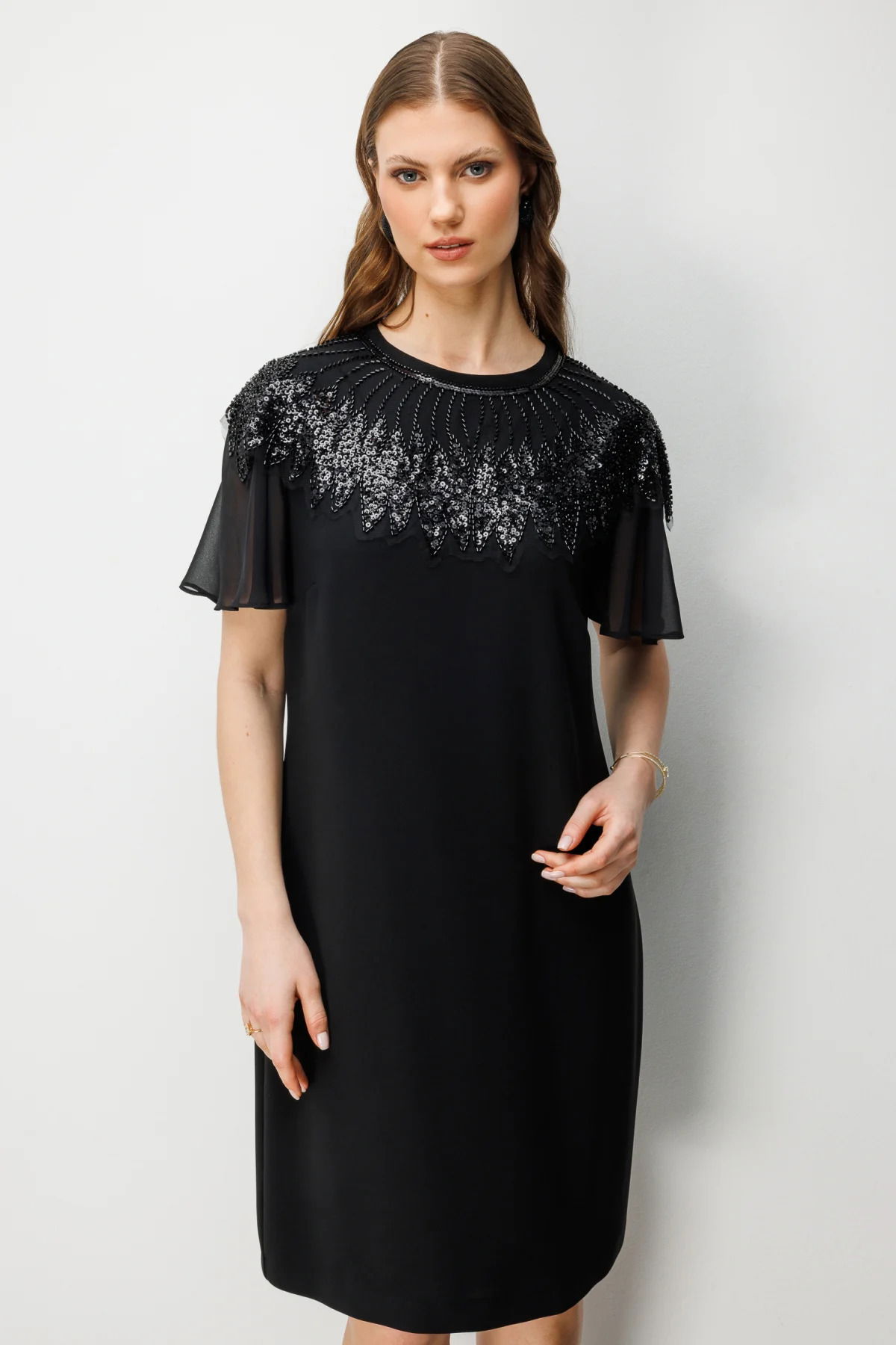 Ekol Kadın Büyük Beden Taş Nakışlı Midi Elbise 6502 Siyah - 3