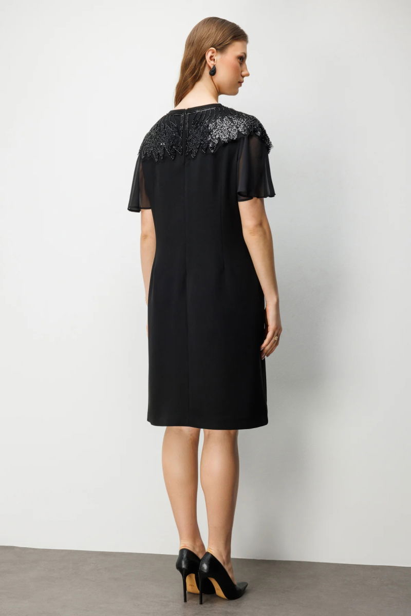 Ekol Kadın Büyük Beden Taş Nakışlı Midi Elbise 6502 Siyah - 4