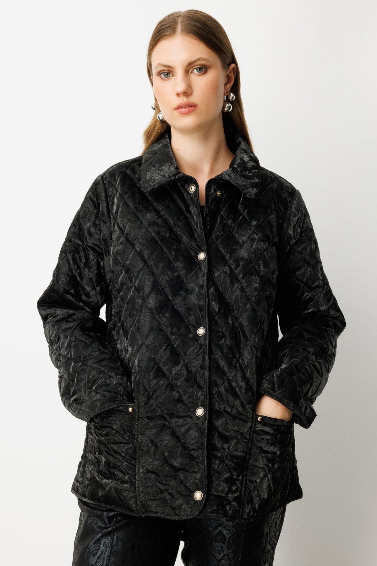 Ekol Kadın Büyük Beden Torba Cepli Kapitone Mont 6803 Siyah - 1