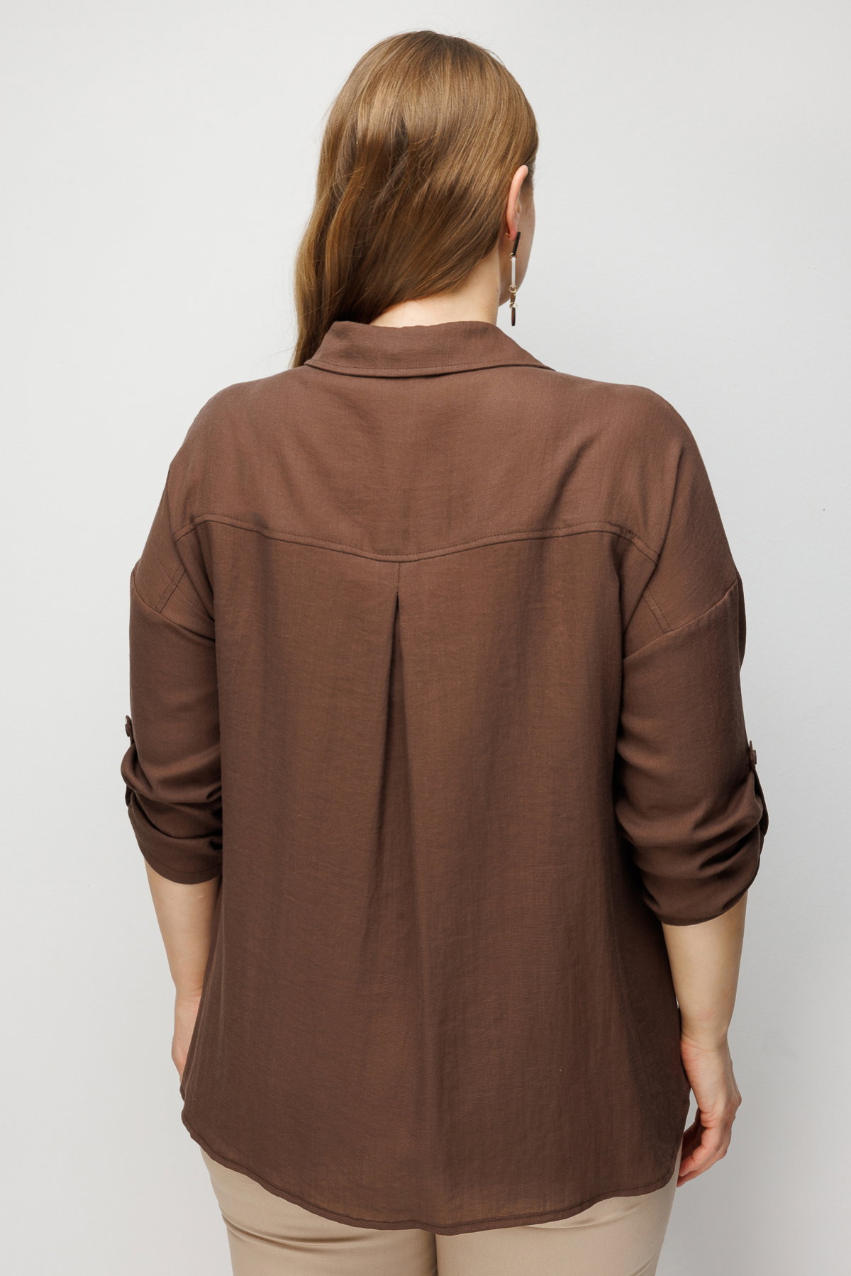 Ekol Kadın Büyük Beden Torba Cepli Keten Gömlek 2988 Çikolata - 4