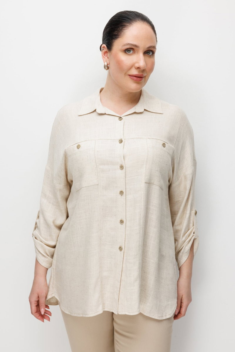 Ekol Kadın Büyük Beden Torba Cepli Keten Gömlek 2988 Naturel - Ekol