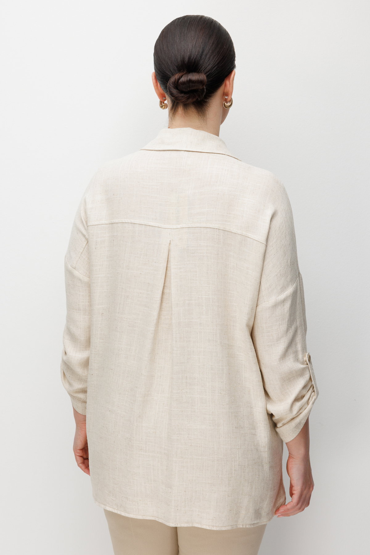 Ekol Kadın Büyük Beden Torba Cepli Keten Gömlek 2988 Naturel - 4