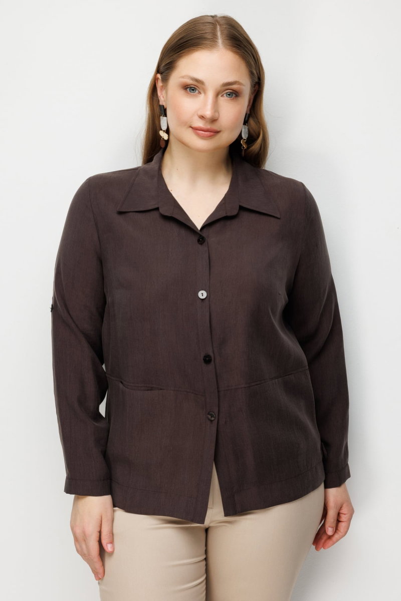 Ekol Kadın Büyük Beden Torba Cepli Polo Yaka Gömlek 7602 Kahverengi - Ekol