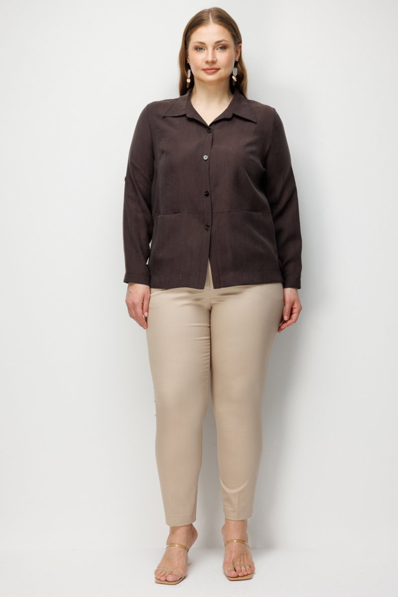 Ekol Kadın Büyük Beden Torba Cepli Polo Yaka Gömlek 7602 Kahverengi - 3