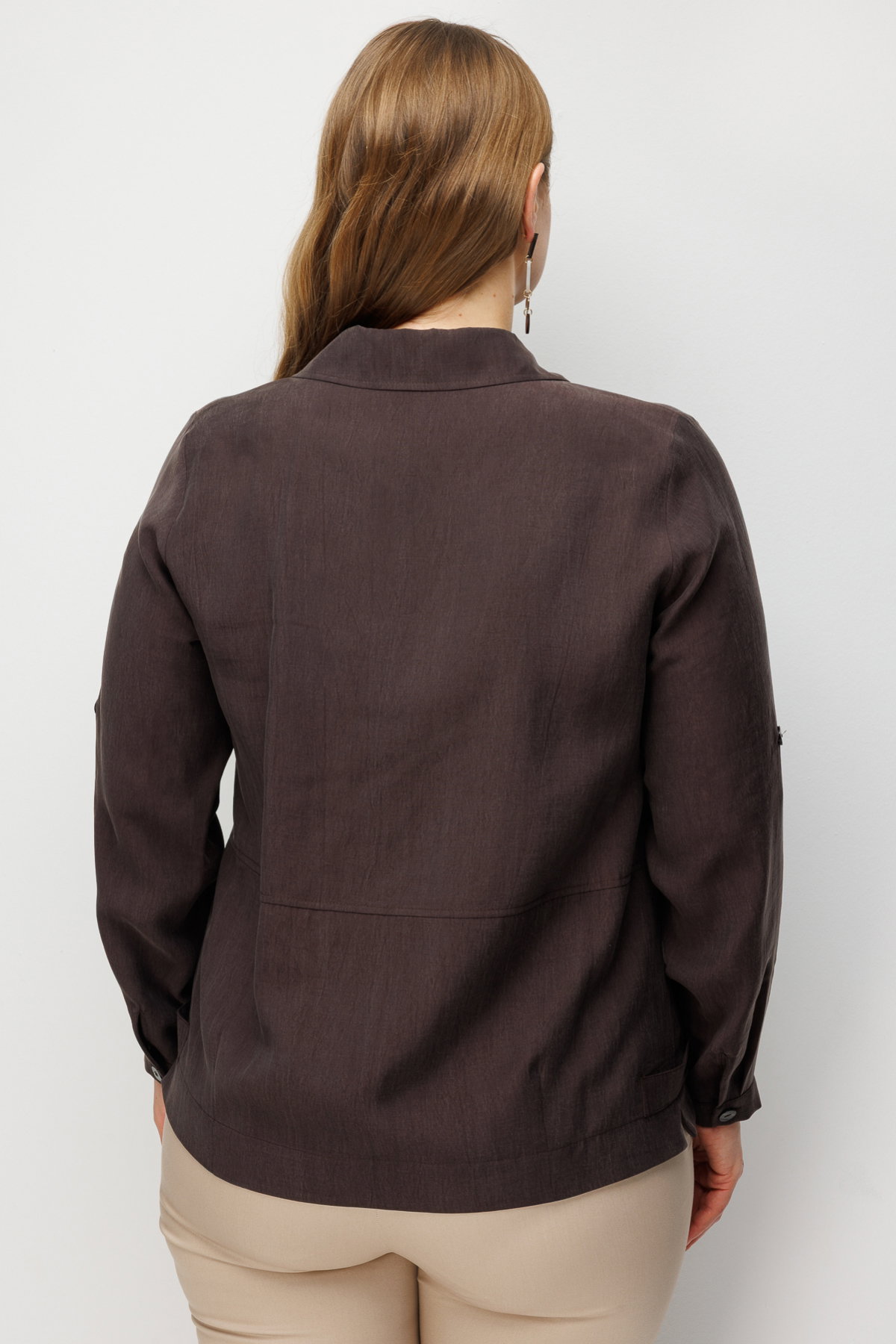 Ekol Kadın Büyük Beden Torba Cepli Polo Yaka Gömlek 7602 Kahverengi - 4