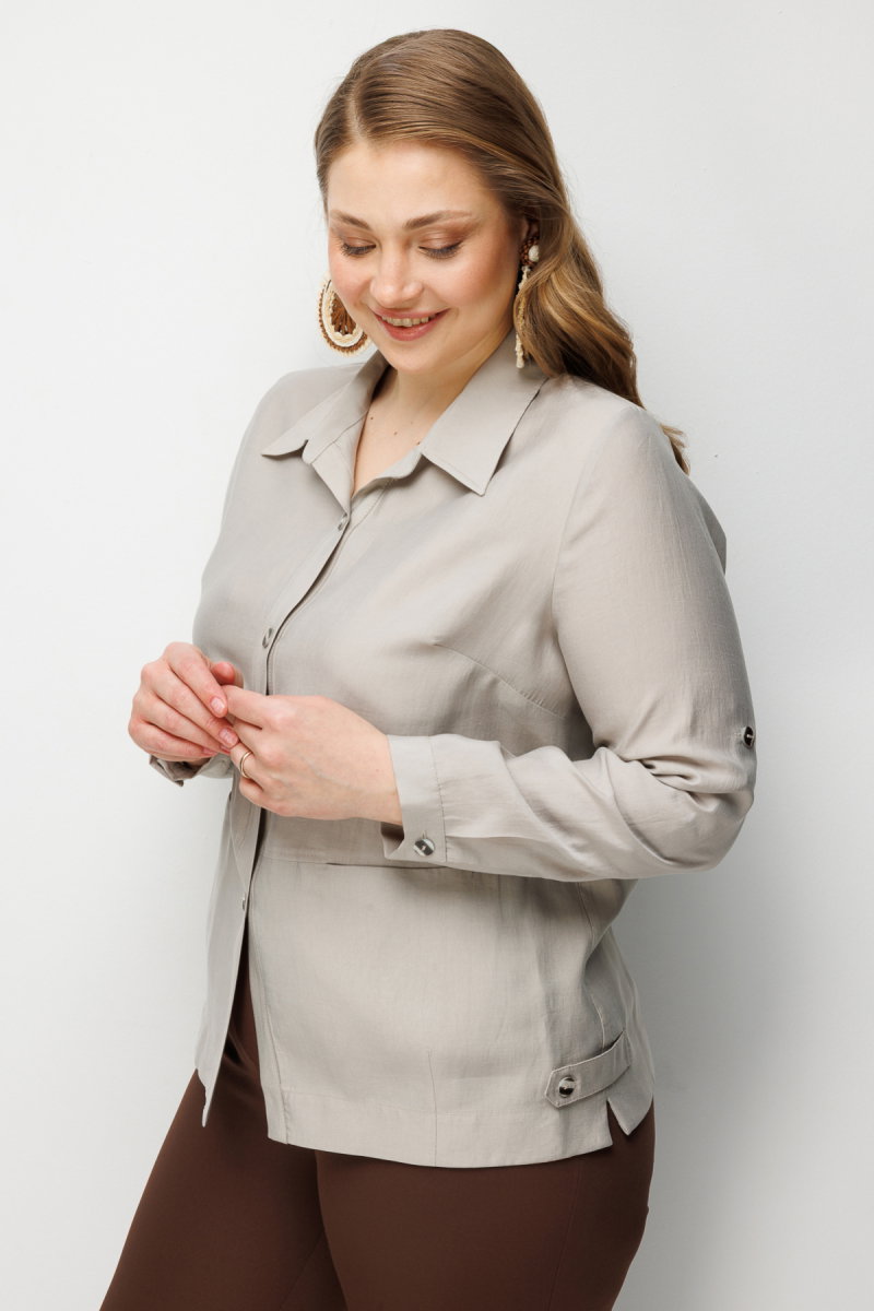 Ekol Kadın Büyük Beden Torba Cepli Polo Yaka Gömlek 7602 Taş - 2