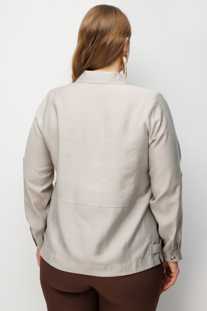 Ekol Kadın Büyük Beden Torba Cepli Polo Yaka Gömlek 7602 Taş - 4