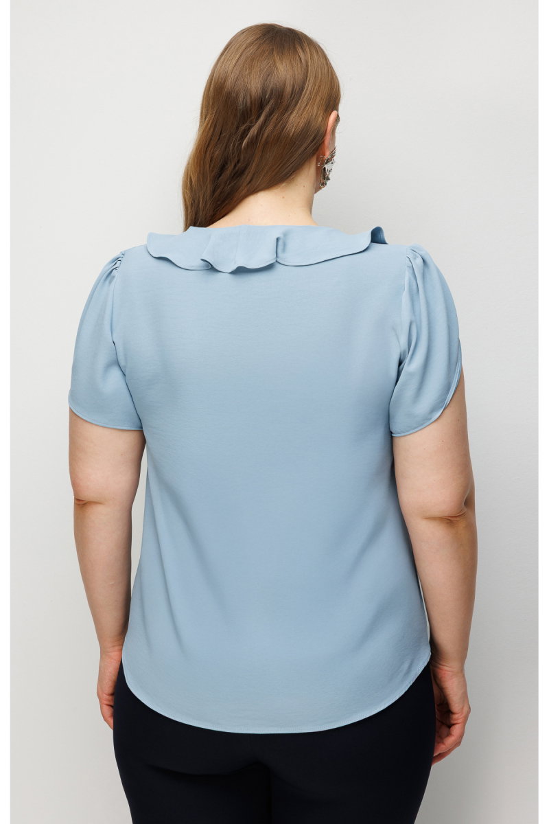 Ekol Kadın Büyük Beden V Yaka Fırfır Detaylı Bluz 2550 Mavi - 5