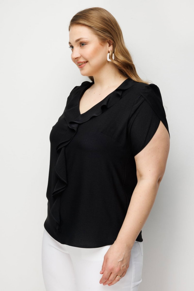 Ekol Kadın Büyük Beden V Yaka Fırfır Detaylı Bluz 2550 Siyah - 2