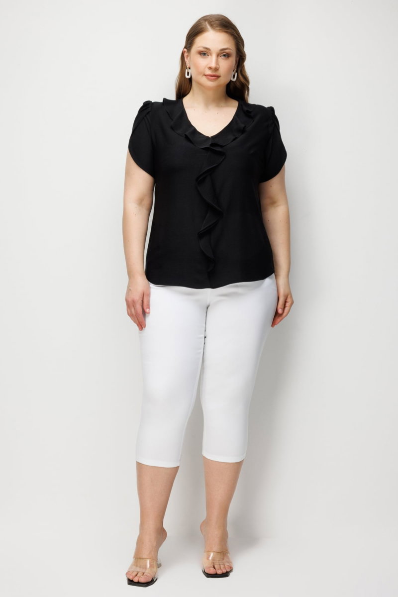 Ekol Kadın Büyük Beden V Yaka Fırfır Detaylı Bluz 2550 Siyah - 3