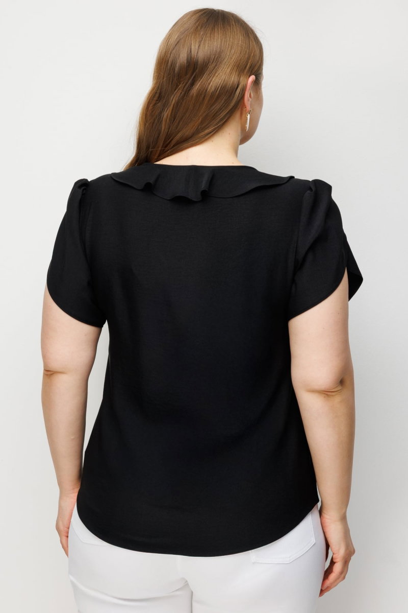 Ekol Kadın Büyük Beden V Yaka Fırfır Detaylı Bluz 2550 Siyah - 4