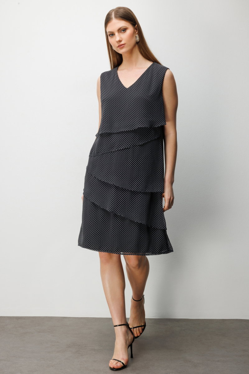 Ekol Kadın Büyük Beden V Yaka Puantiyeli Elbise 6508 Siyah - Ekol