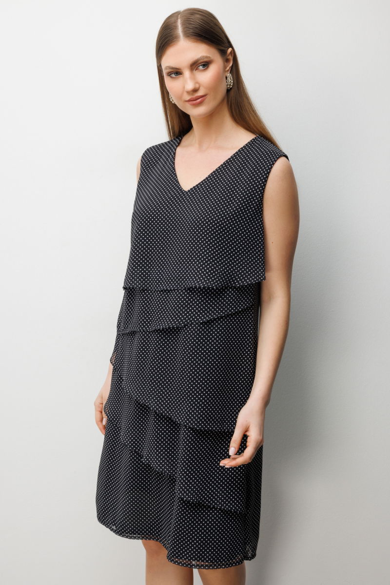 Ekol Kadın Büyük Beden V Yaka Puantiyeli Elbise 6508 Siyah - 3