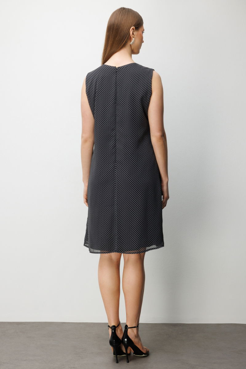 Ekol Kadın Büyük Beden V Yaka Puantiyeli Elbise 6508 Siyah - 4