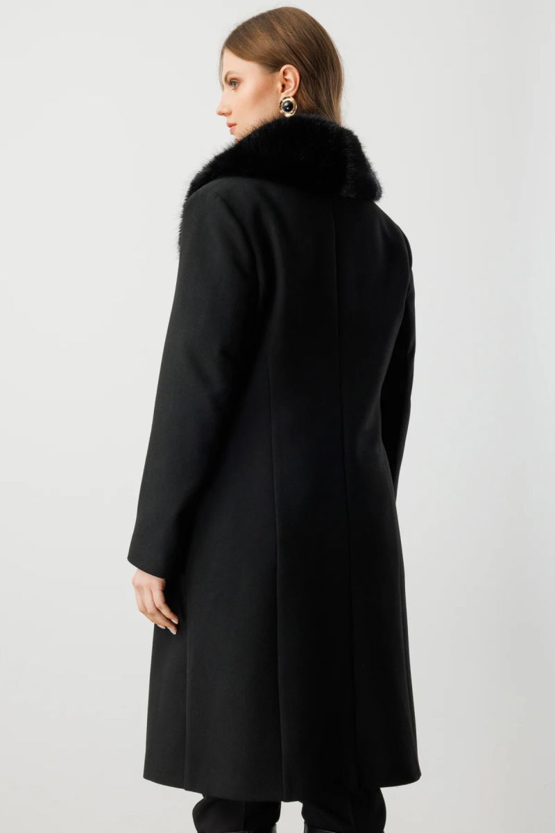 Ekol Kadın Büyük Beden Yakası Kürklü Kaşe Kaban 6313 Siyah - 4