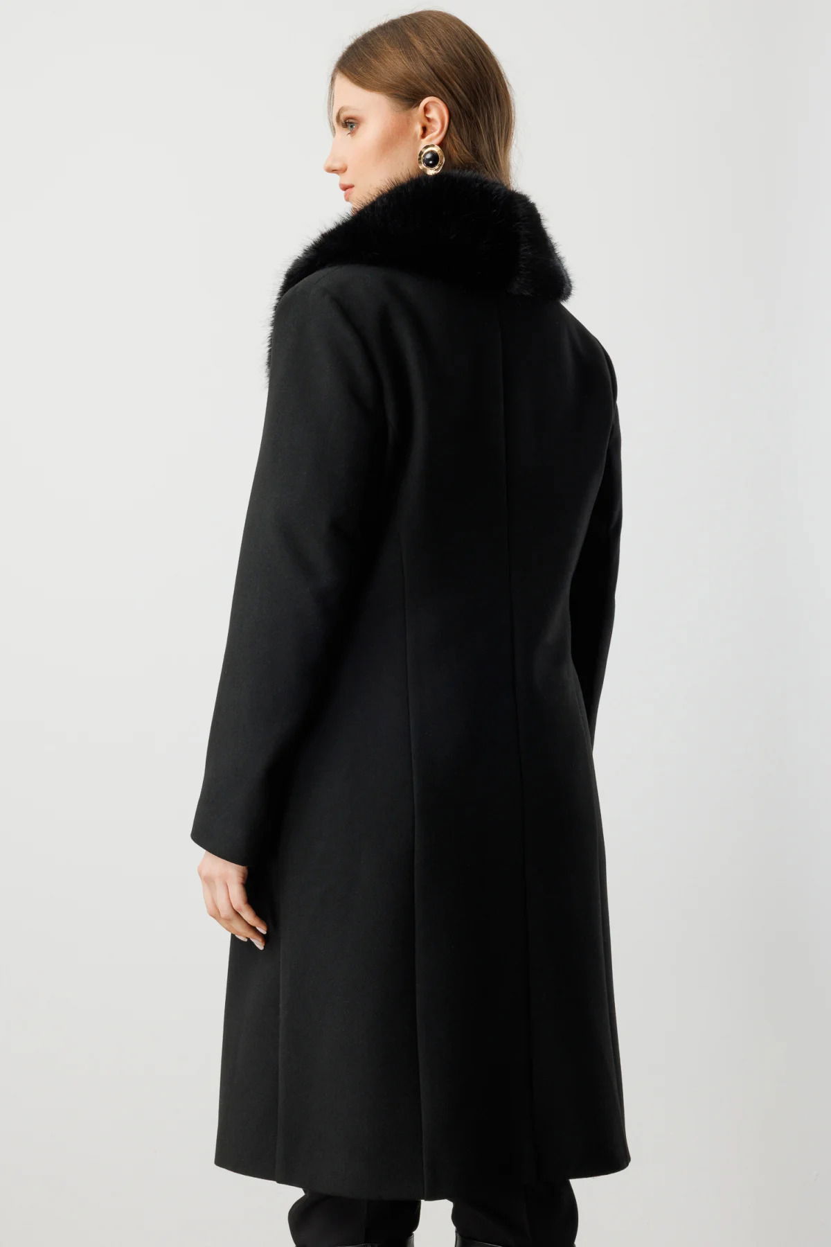 Ekol Kadın Büyük Beden Yakası Kürklü Kaşe Kaban 6313 Siyah - 4