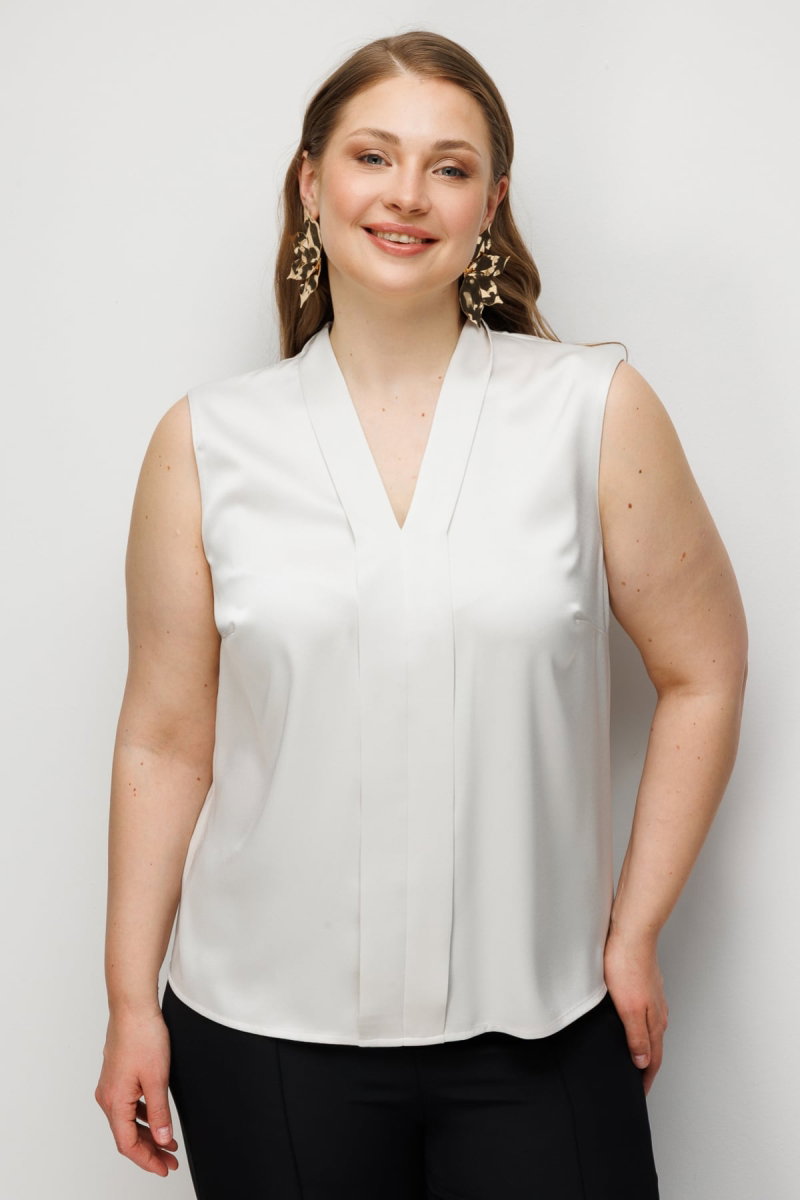 Ekol Kadın Büyük Beden Yakası Şeritli Kolsuz Bluz 2504 İnci - Ekol