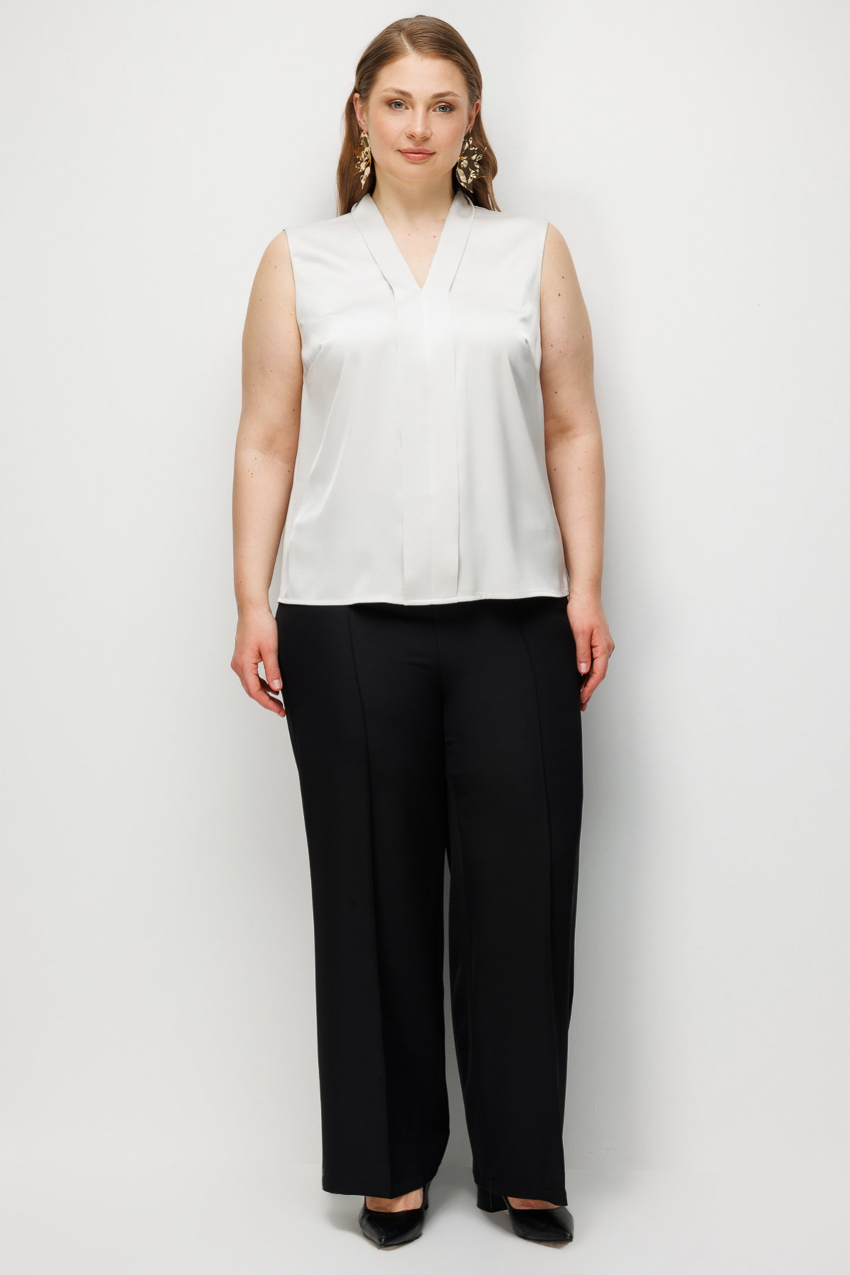 Ekol Kadın Büyük Beden Yakası Şeritli Kolsuz Bluz 2504 İnci - 3