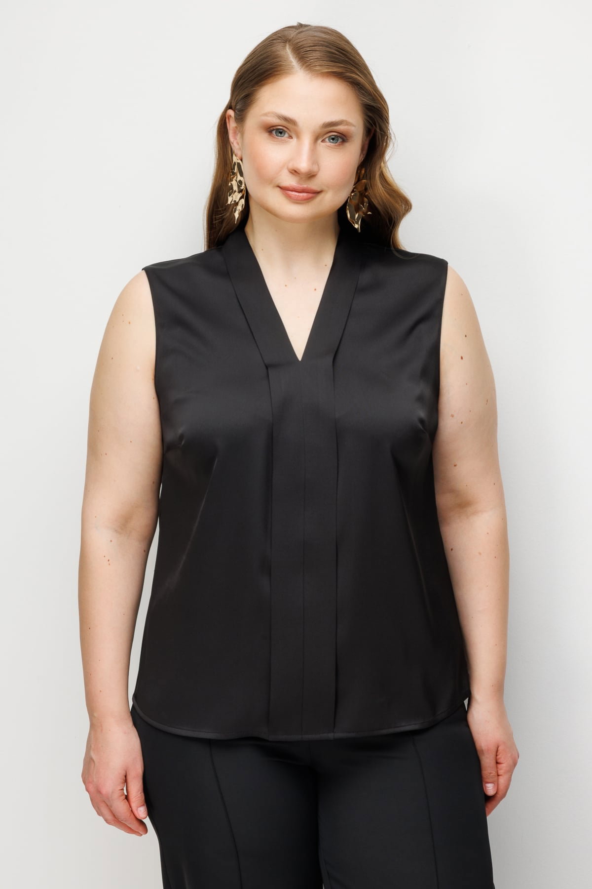 Ekol Kadın Büyük Beden Yakası Şeritli Kolsuz Bluz 2504 Siyah - 1