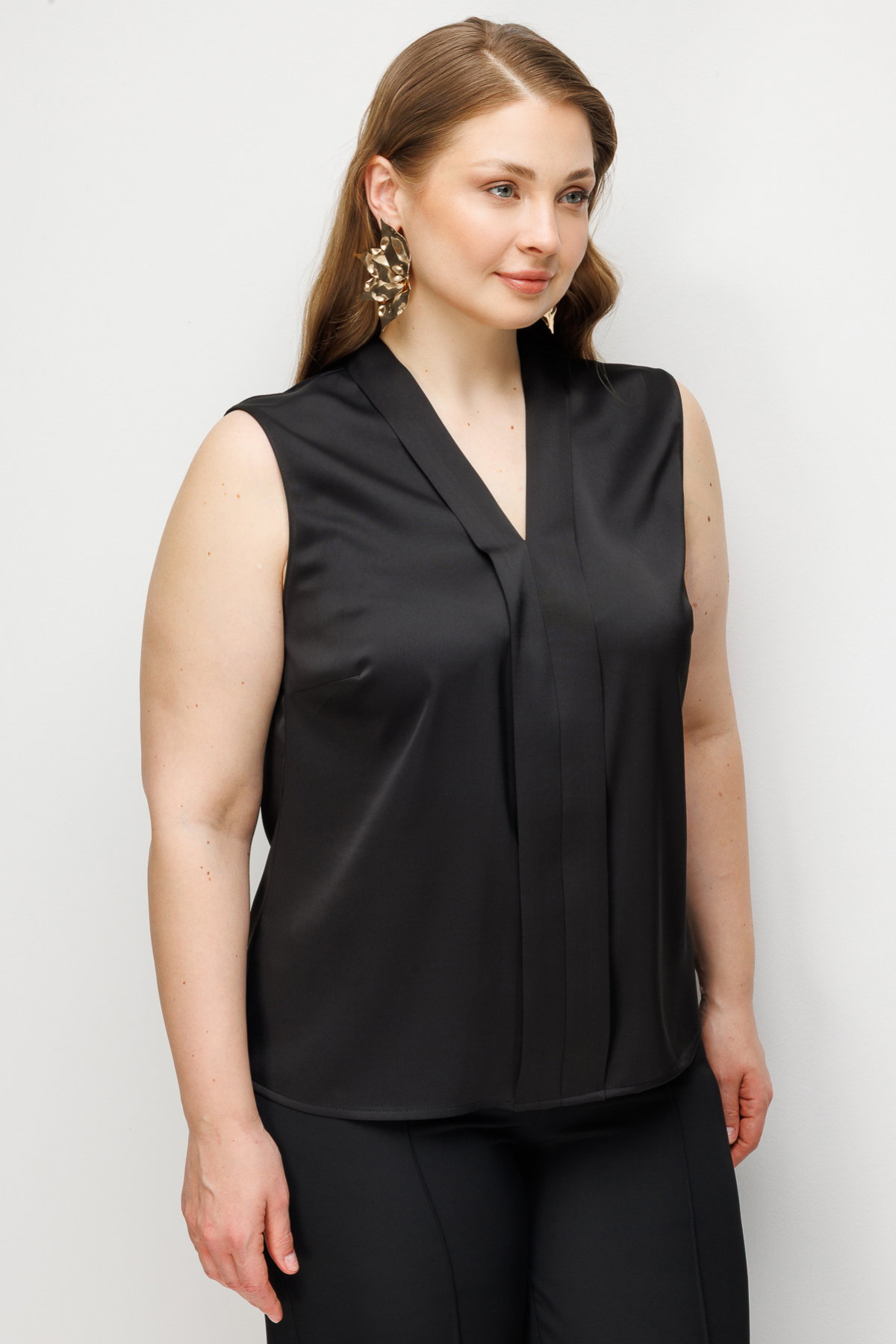 Ekol Kadın Büyük Beden Yakası Şeritli Kolsuz Bluz 2504 Siyah - 2