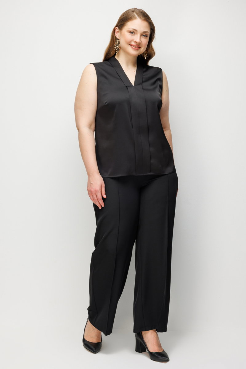 Ekol Kadın Büyük Beden Yakası Şeritli Kolsuz Bluz 2504 Siyah - 3