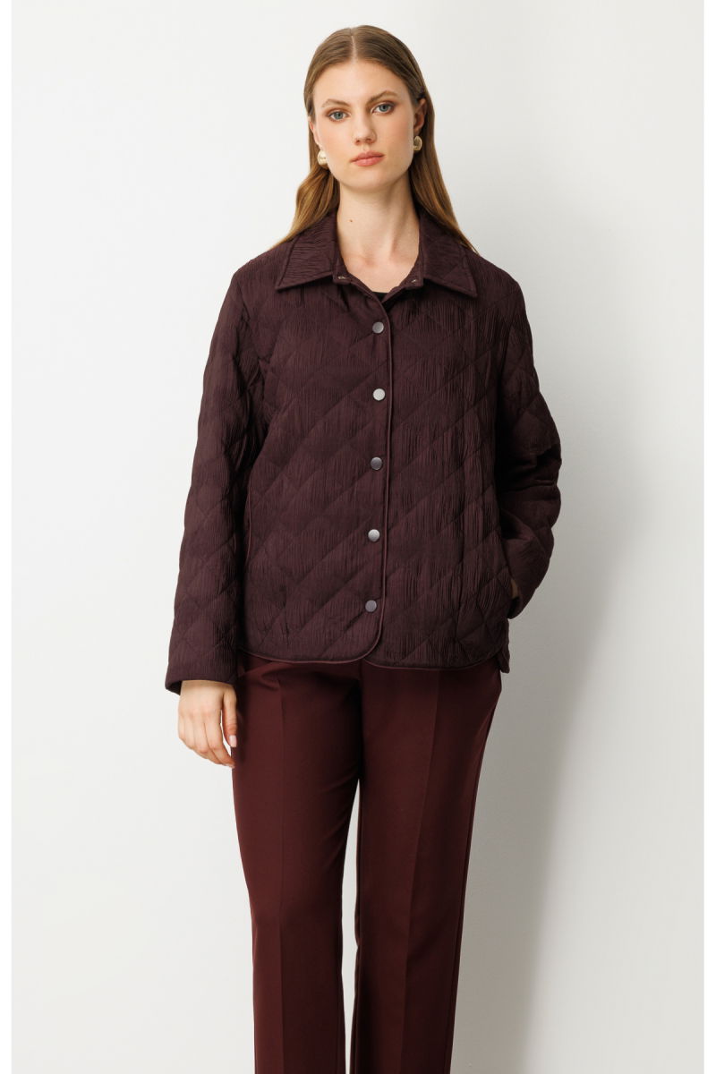 Ekol Kadın Büyük Beden Yan Cepli Çıt Çıtlı Mont 6801 Bordo - 3