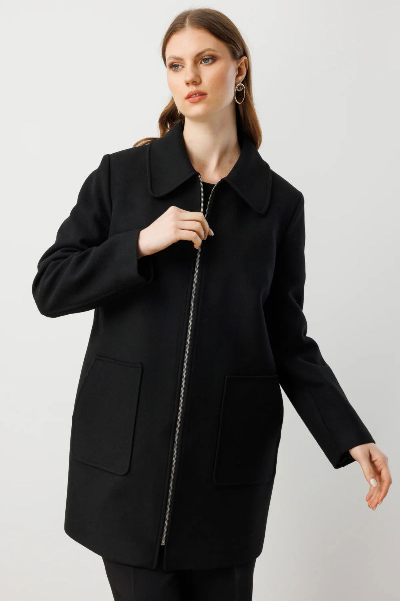 Ekol Kadın Büyük Beden Yandan Cepli Kaşe Kaban 6307 Siyah - Ekol